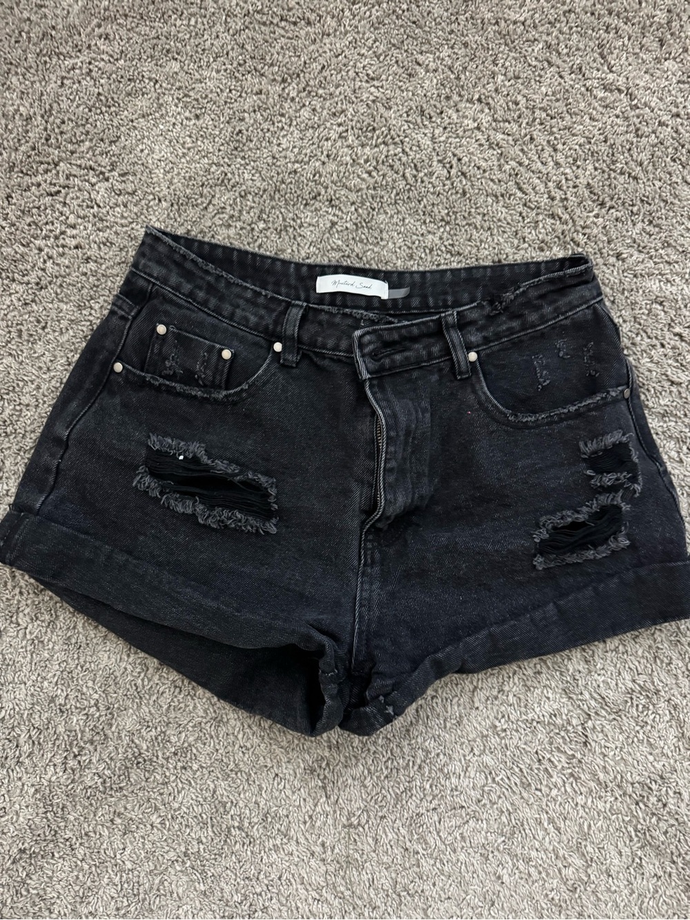 VICI Mustard Seed Black Distressed Denim Jean Shorts